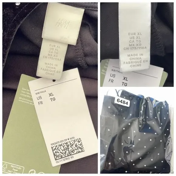 H&M NEW Women's Silver Studded Spaghetti Strap Velvet Dress Sz XL Black, Silver - Picture 7 of 7